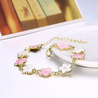 White & Pink Enamel Clover Bracelet in 18K Gold