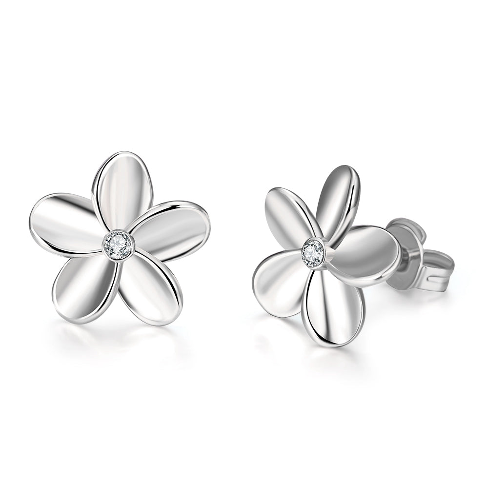 Swarovski Crystal Flower Stud Earring - 18K White Gold Plated