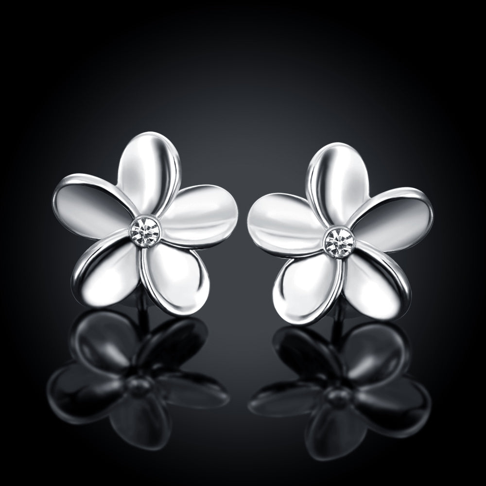 Swarovski Crystal Flower Stud Earring - 18K White Gold Plated