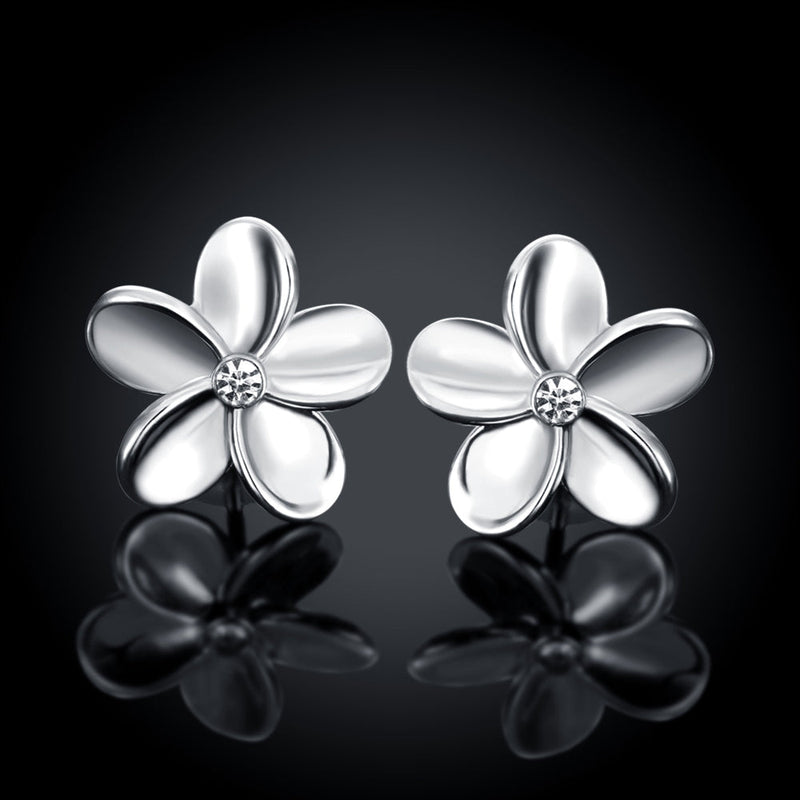 Swarovski Crystal Flower Stud Earring - 18K White Gold Plated