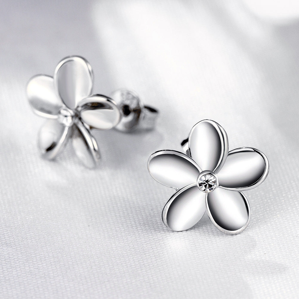 Swarovski Crystal Flower Stud Earring - 18K White Gold Plated