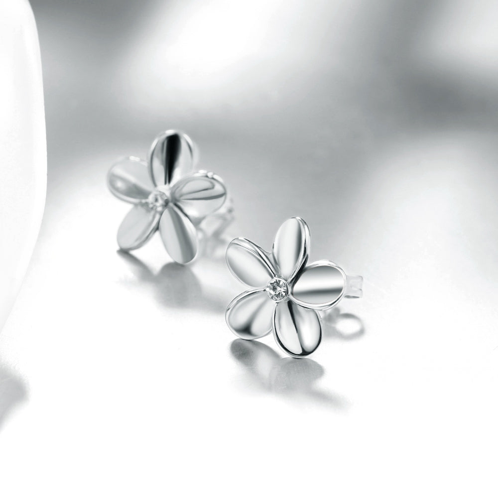 Swarovski Crystal Flower Stud Earring - 18K White Gold Plated