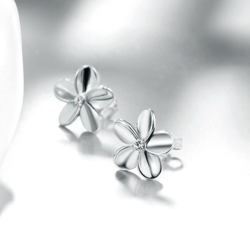 Swarovski Crystal Flower Stud Earring - 18K White Gold Plated