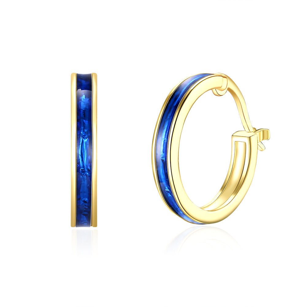 Blue Enamel Linin Classical Hoops in 18K Gold, Earring, Golden NYC Jewelry, Golden NYC Jewelry jewelryjewelry deals, swarovski crystal jewelry, groupon jewelry,, jewelry for mom,