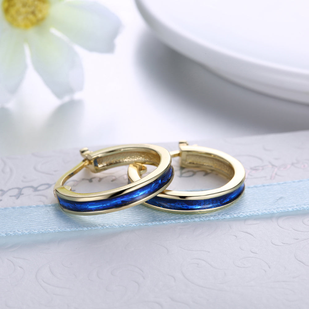 Blue Enamel Linin Classical Hoops in 18K Gold, Earring, Golden NYC Jewelry, Golden NYC Jewelry jewelryjewelry deals, swarovski crystal jewelry, groupon jewelry,, jewelry for mom,