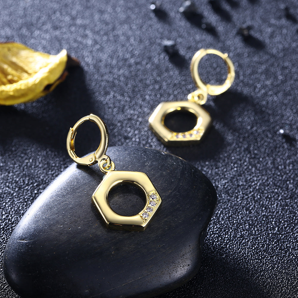 Hexagon Swarovski Drop Earrings in 18K Gold