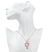 18K Rose Gold Plating White Swarovski Pave Interlocking Heart Necklace & Earrings Stud Set