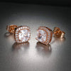 18K Rose Gold Plating White Swarovski Pave Interlocking Heart Necklace & Earrings Stud Set