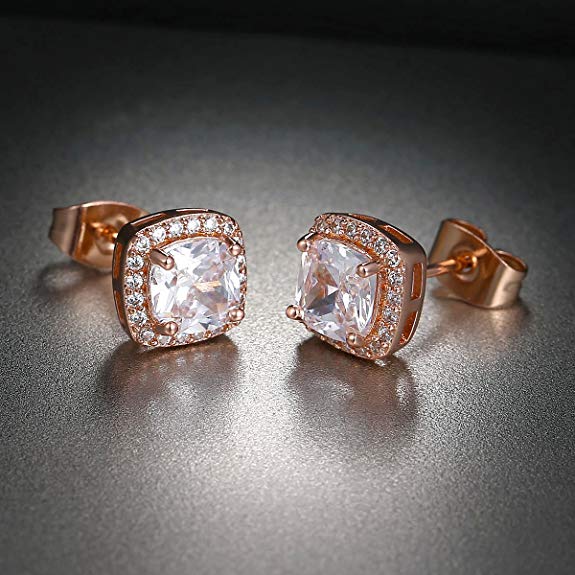 18K Rose Gold Plating White Swarovski Pave Interlocking Heart Necklace & Earrings Stud Set