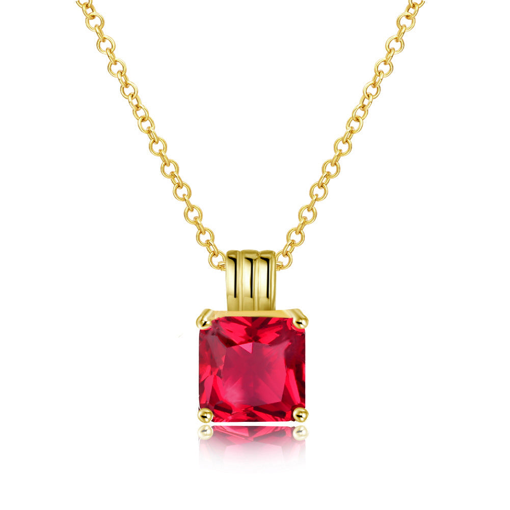 Ruby Princess Cut Classic Necklace in 18K Gold Gemstone