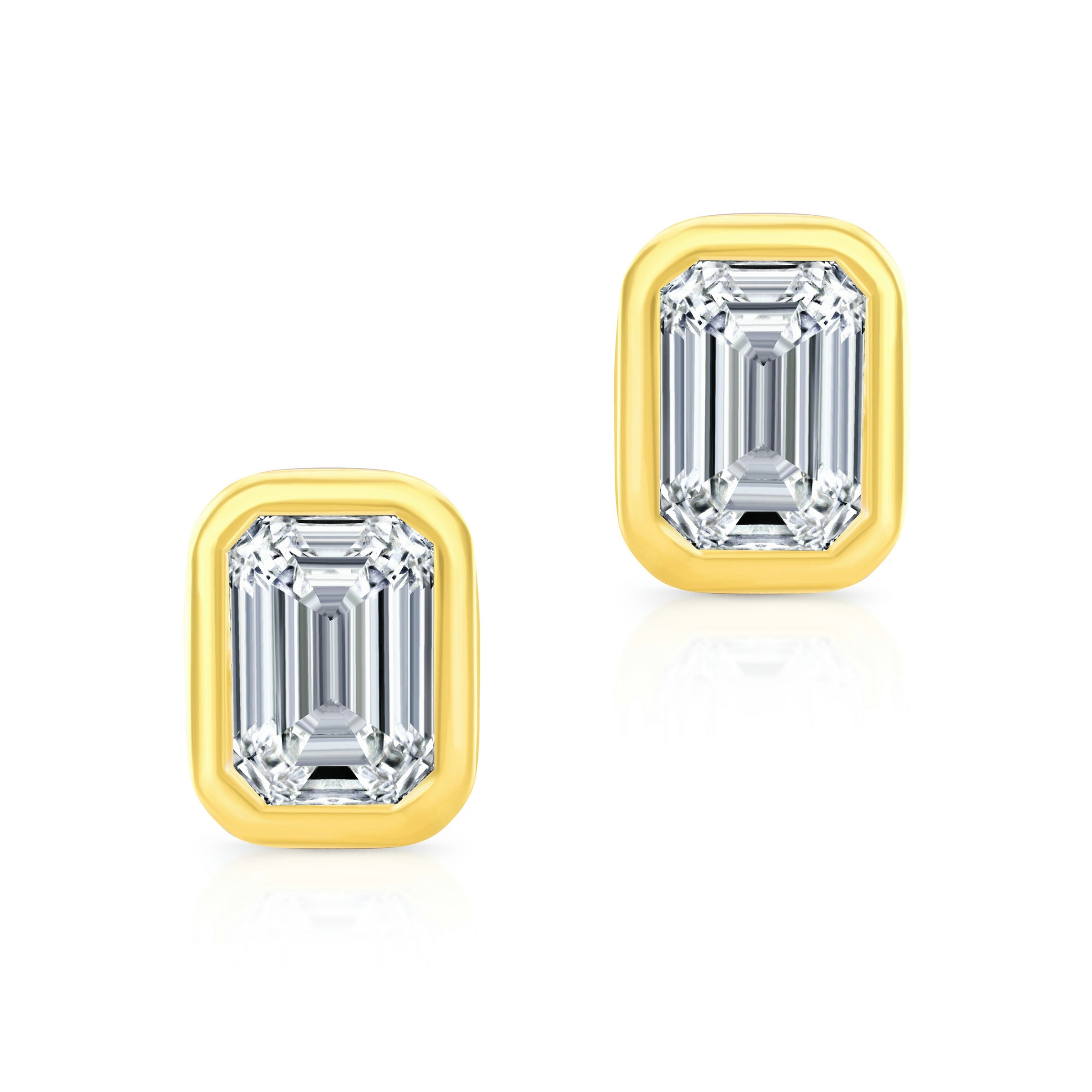 Emerald Cut Diamond Bezel Studs