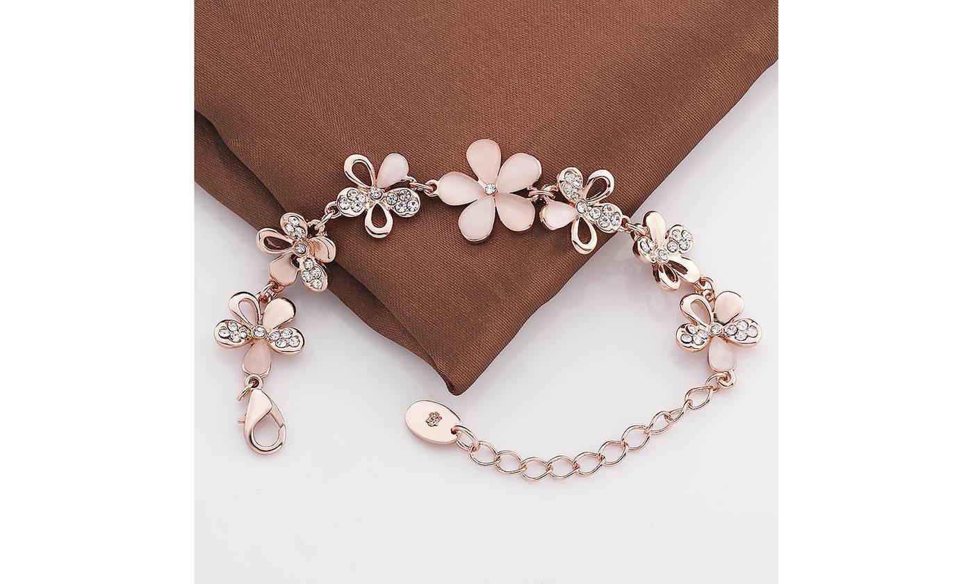 Pink Opal Mutli Floral Daisy Bracelet in 18K Rose Gold