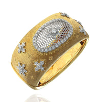 Vintage Diamond Snowflake Bangle Bracelet in Yellow and White Gold