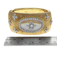 Vintage Diamond Snowflake Bangle Bracelet in Yellow and White Gold