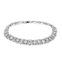 Round and Baguette Diamond Halo Link Inline Bracelet in White Gold