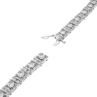 Round and Baguette Diamond Halo Link Inline Bracelet in White Gold