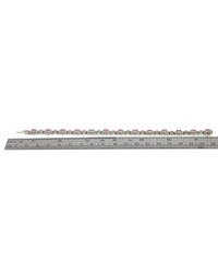 Alternating Pink Sapphire and Diamond Halo Flower Link Inline Bracelet in White Gold