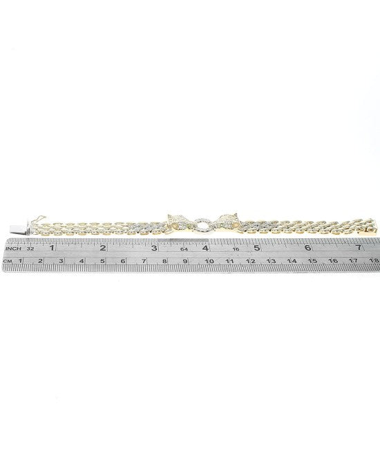 Diamond Panther Head Station Bracelet with Tsavorite Eyes