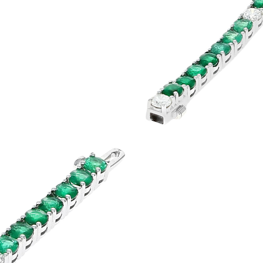 Emerald Inline Bracelet with Diamond Stations in White Gold