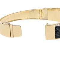 Black Onyx Panel and Diamond Bangle Bracelet in Yellow Gold