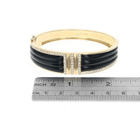 Black Onyx Panel and Diamond Bangle Bracelet in Yellow Gold