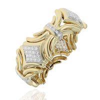 Diamond Pave Station Scalloped Bracelet in Yellow and White Gold