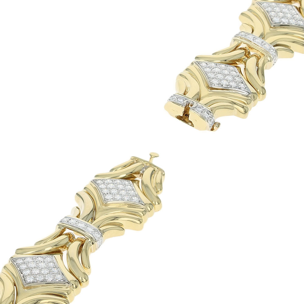 Diamond Pave Station Scalloped Bracelet in Yellow and White Gold