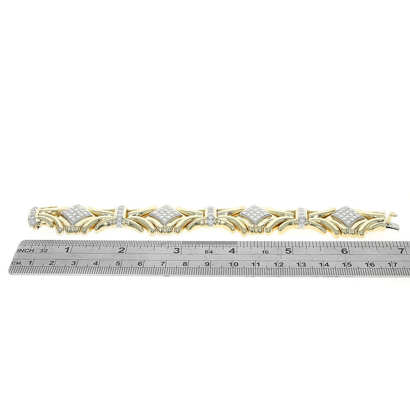 Diamond Pave Station Scalloped Bracelet in Yellow and White Gold