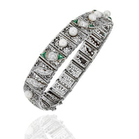 Vintage Diamond, Pearl and Synthetic Emerald Bracelet