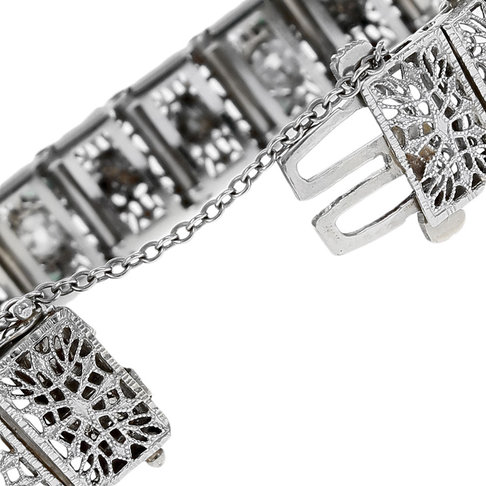 Vintage Diamond, Pearl and Synthetic Emerald Bracelet