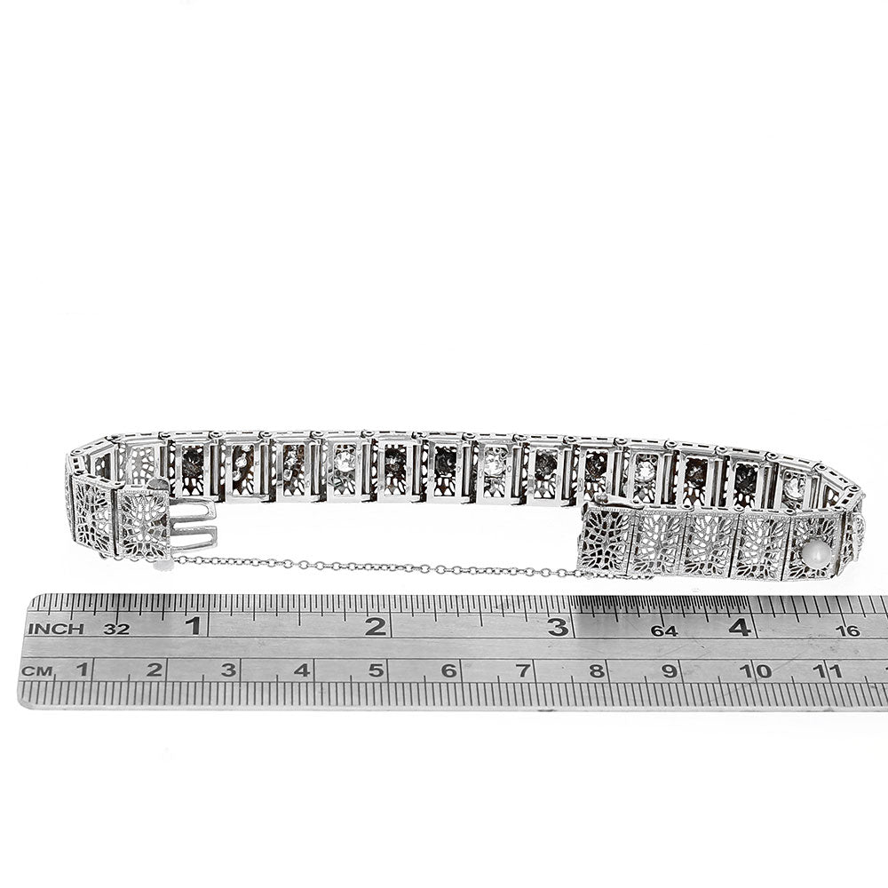 Vintage Diamond, Pearl and Synthetic Emerald Bracelet