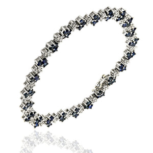 Alternating Blue Sapphire and Diamond Chevron Link Inline Bracelet in White Gold