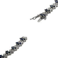 Alternating Blue Sapphire and Diamond Chevron Link Inline Bracelet in White Gold