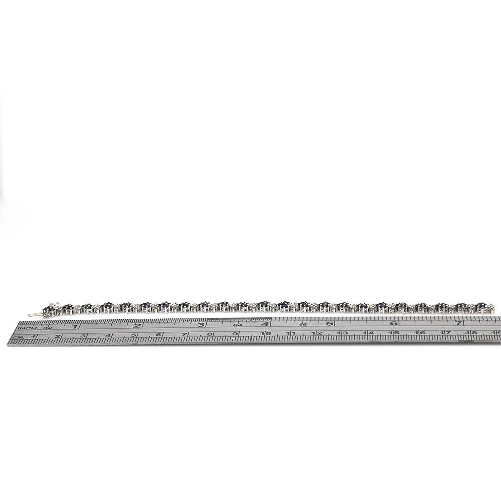 Alternating Blue Sapphire and Diamond Chevron Link Inline Bracelet in White Gold