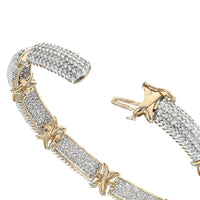 Alternating Pave Diamond X Link Inline Bracelet in White and Yellow Gold