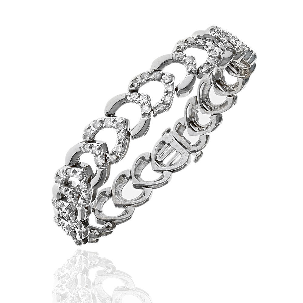 Round Diamond Heart Link Inline Bracelet