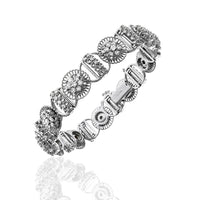 Alternating Diamond Frilled Halo and Diamond Bar Bracelet in White Gold