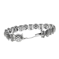 Alternating Diamond Frilled Halo and Diamond Bar Bracelet in White Gold