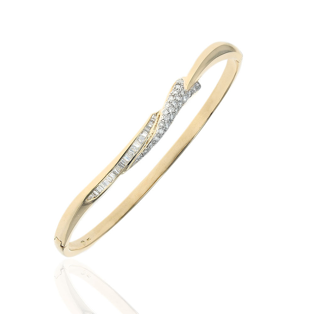 Diamond Bypass Hinged Bangle Bracelet in Yellow Gold