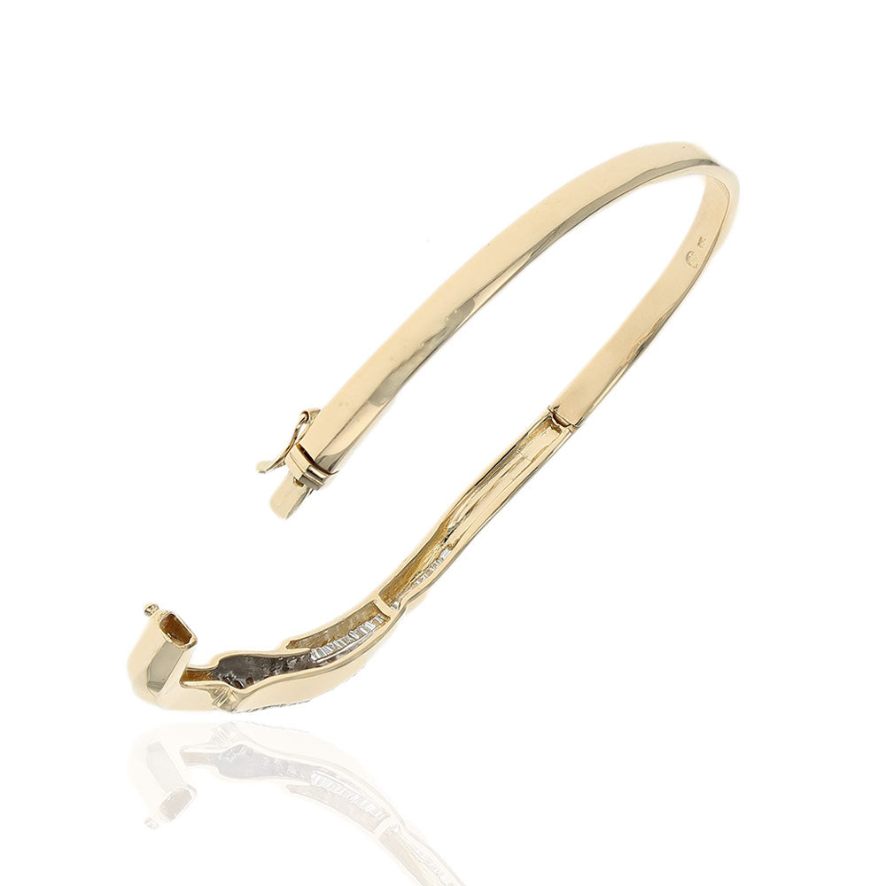 Diamond Bypass Hinged Bangle Bracelet in Yellow Gold
