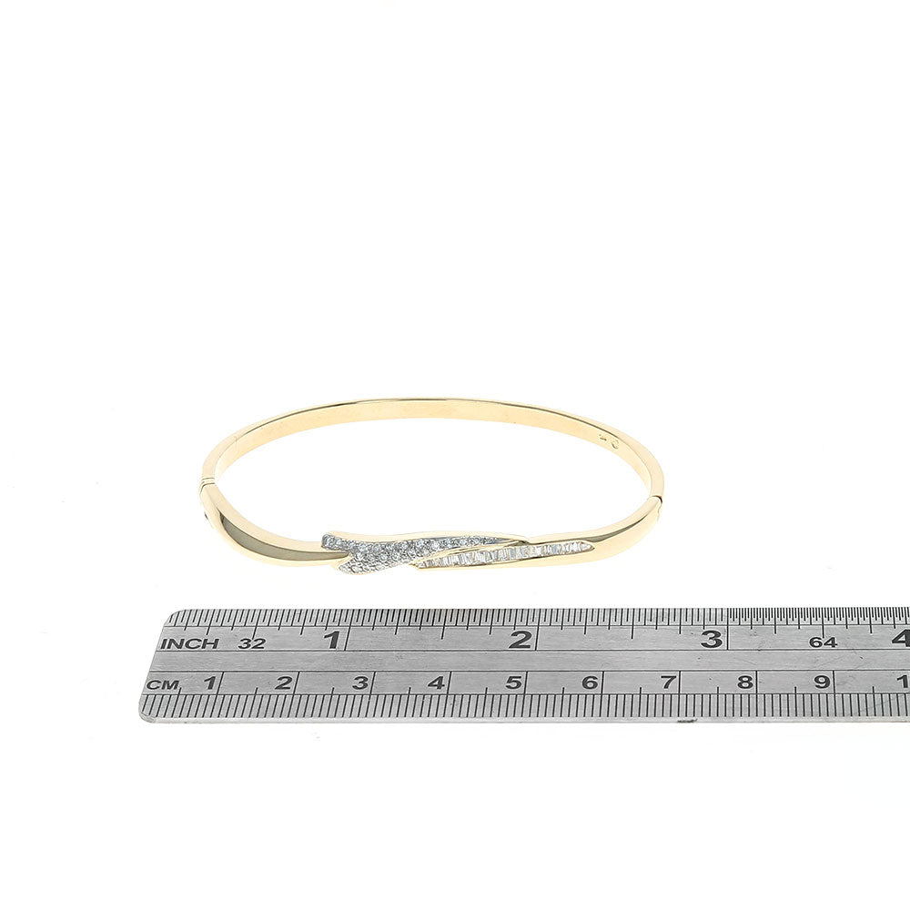 Diamond Bypass Hinged Bangle Bracelet in Yellow Gold