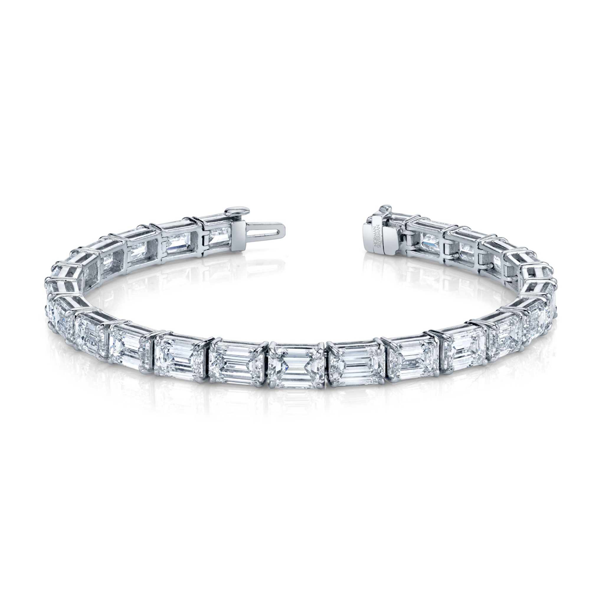 East West Emerald Cut Diamond Straight Line Bracelet