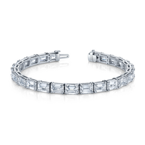 East West Emerald Cut Diamond Straight Line Bracelet