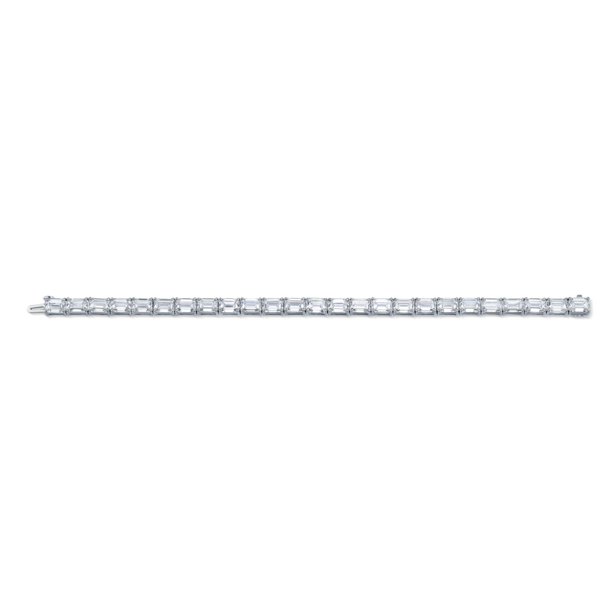 East West Emerald Cut Diamond Straight Line Bracelet