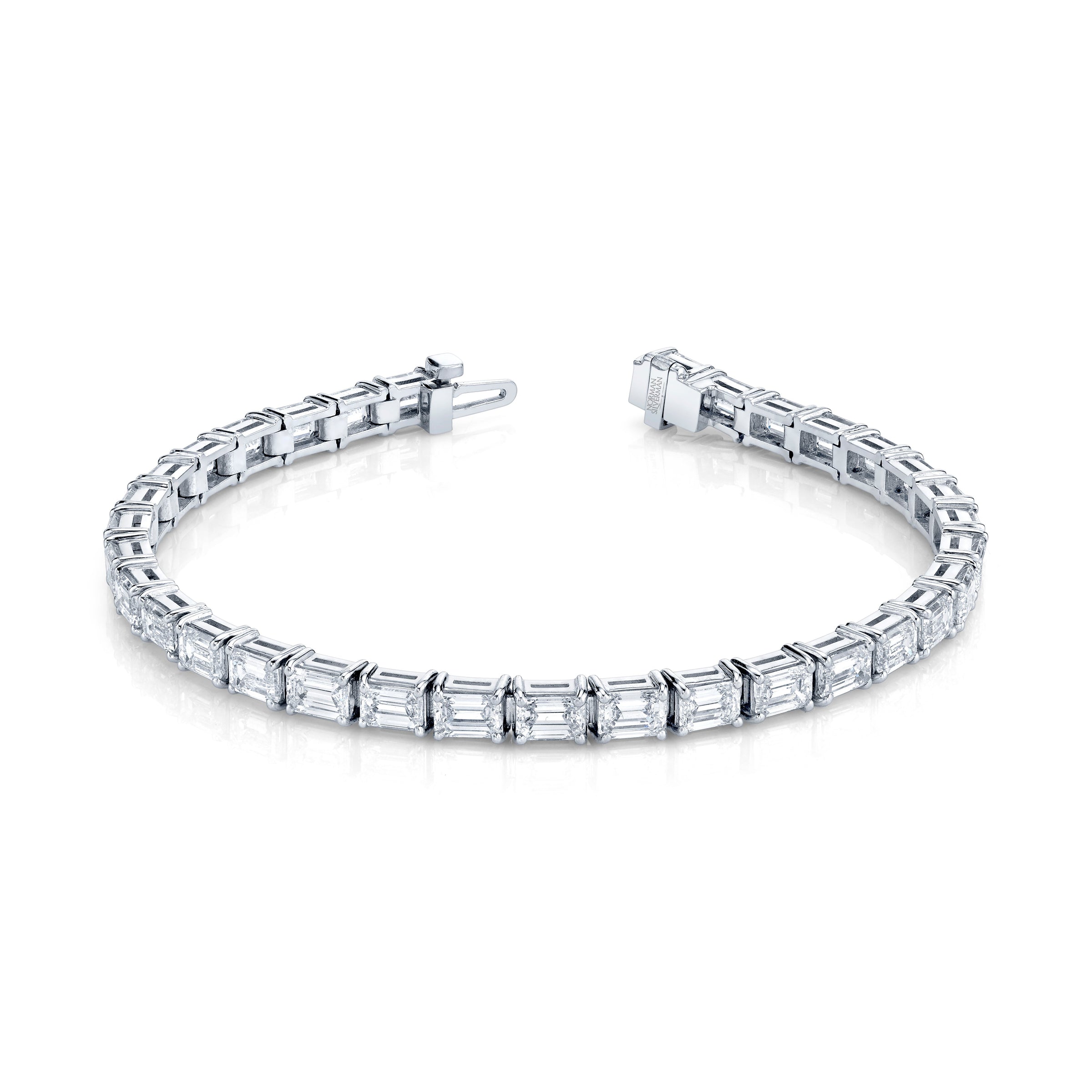 East West Emerald Cut Diamond Straight Line Bracelet