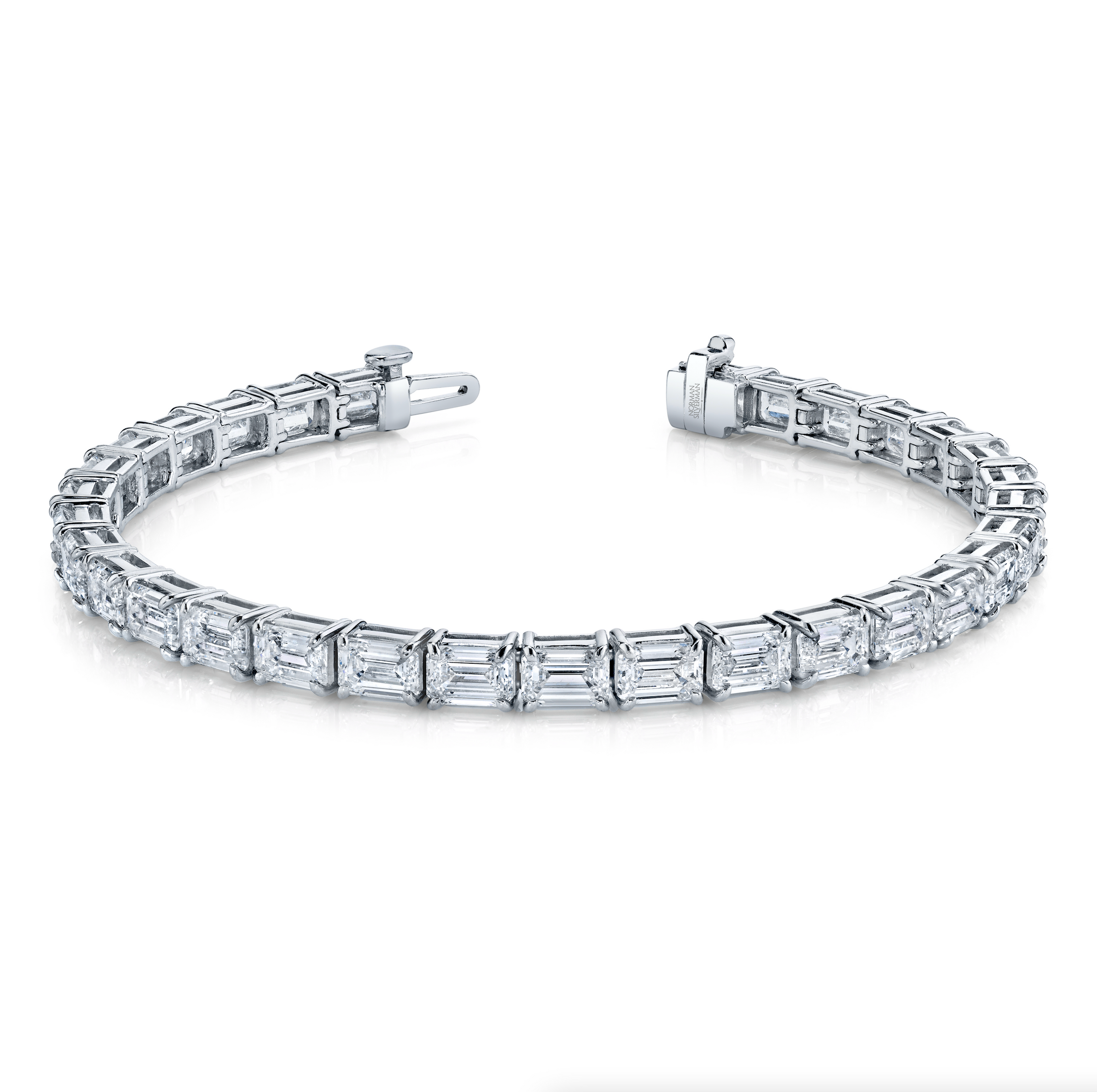 East West Emerald Cut Diamond Straight Line Bracelet