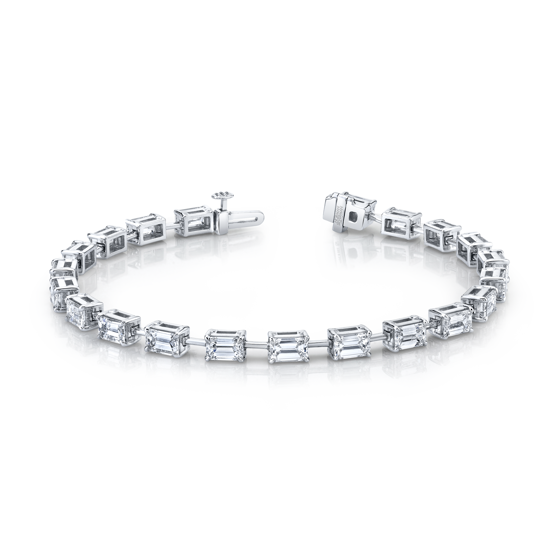 Straight Line Wire Set Bracelet with East West Emerald Cut Diamonds