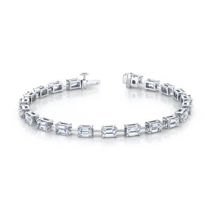 Straight Line Wire Set Bracelet with East West Emerald Cut Diamonds