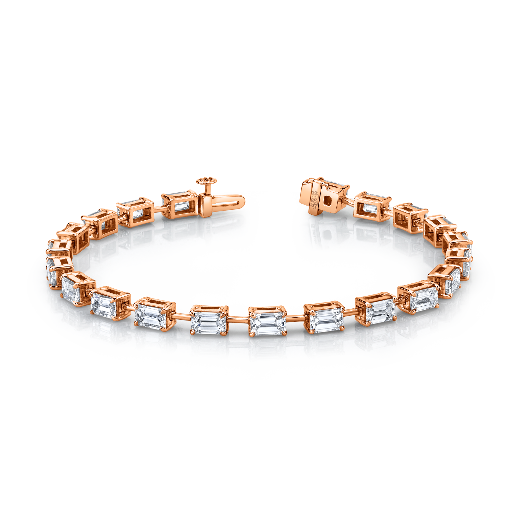 Straight Line Wire Set Bracelet with East West Emerald Cut Diamonds