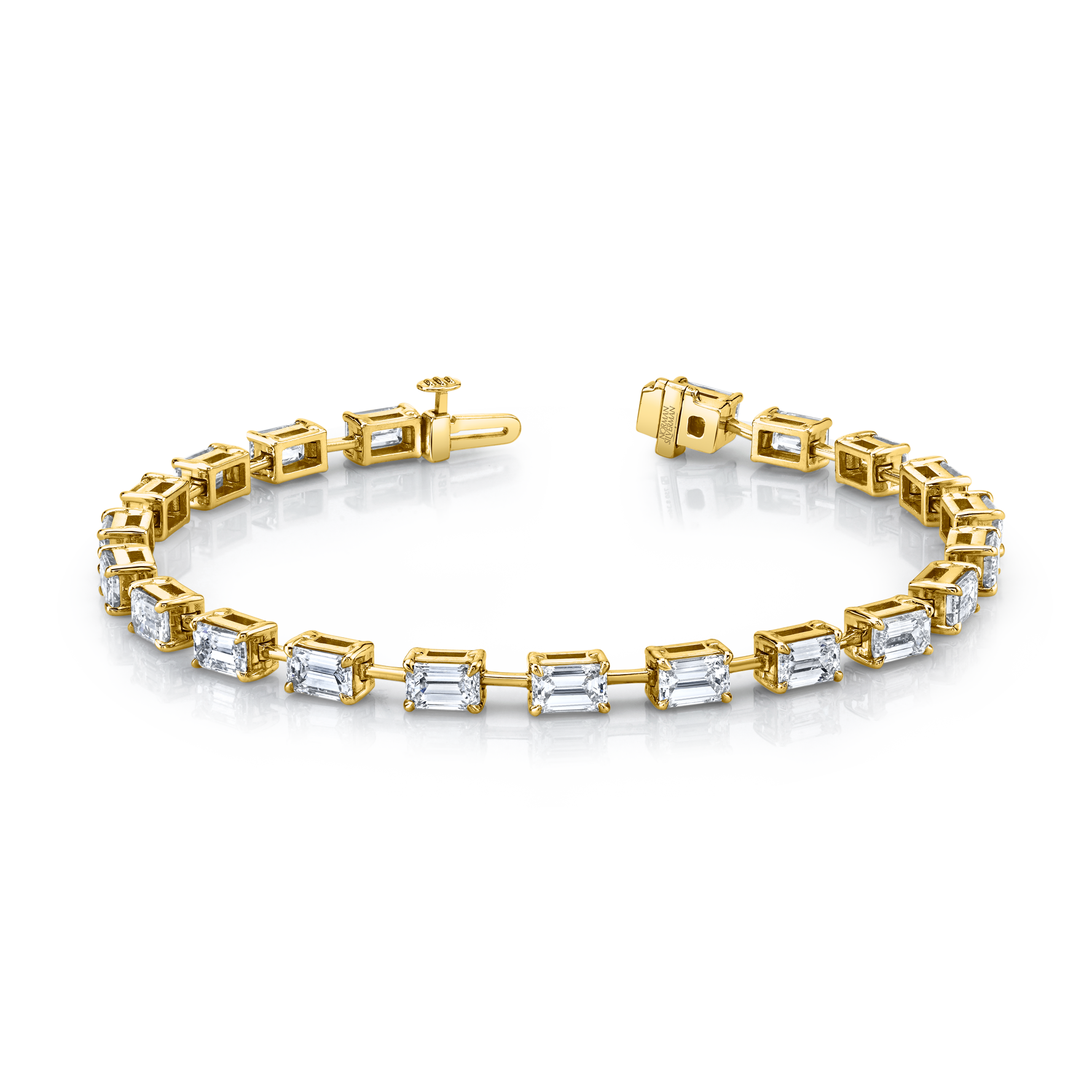 Straight Line Wire Set Bracelet with East West Emerald Cut Diamonds